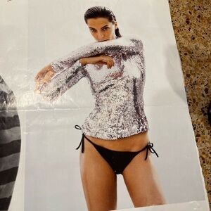 DIOR high neck stretchy silver sequin top FR34 US2 NEW